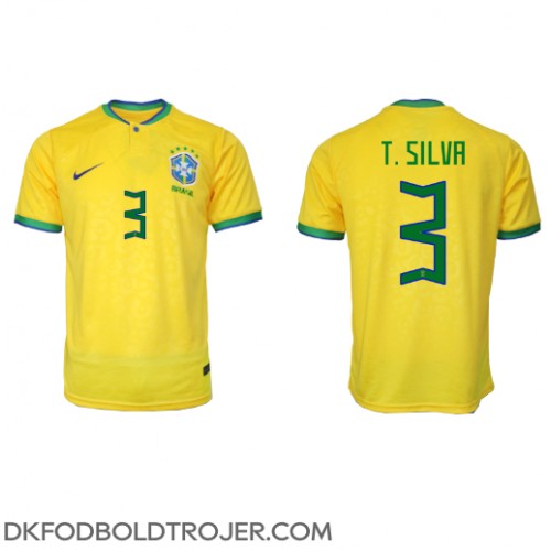 Billige Brasilien Thiago Silva #3 Hjemmebane Fodboldtrøjer VM 2022 Kortærmet